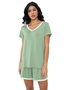 Joyaria Women's Cooling Bamboo Viscose Pajamas Set Short Sleeve V neck | Moisture Wicking, Stay Cool, Lightweight Feel, Pjs for Hot Sleepers