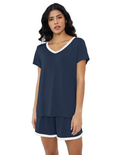 Joyaria Women's Cooling Bamboo Viscose Pajamas Set Short Sleeve V neck | Moisture Wicking, Stay Cool, Lightweight Feel, Pjs for Hot Sleepers
