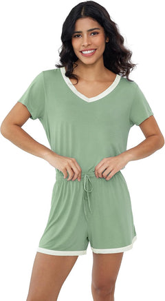 Joyaria Women's Cooling Bamboo Viscose Pajamas Set Short Sleeve V neck | Moisture Wicking, Stay Cool, Lightweight Feel, Pjs for Hot Sleepers