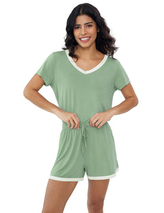 Joyaria Women's Cooling Bamboo Viscose Pajamas Set Short Sleeve V neck | Moisture Wicking, Stay Cool, Lightweight Feel, Pjs for Hot Sleepers