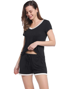 Joyaria Women's Cooling Bamboo Viscose Pajamas Set Short Sleeve V neck | Moisture Wicking, Stay Cool, Lightweight Feel, Pjs for Hot Sleepers