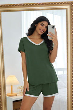 Joyaria Women's Cooling Bamboo Viscose Pajamas Set Short Sleeve V neck | Moisture Wicking, Stay Cool, Lightweight Feel, Pjs for Hot Sleepers