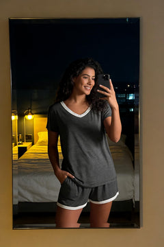 Joyaria Women's Cooling Bamboo Viscose Pajamas Set Short Sleeve V neck | Moisture Wicking, Stay Cool, Lightweight Feel, Pjs for Hot Sleepers