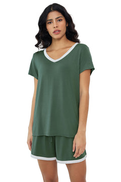 Joyaria Women's Cooling Bamboo Viscose Pajamas Set Short Sleeve V neck | Moisture Wicking, Stay Cool, Lightweight Feel, Pjs for Hot Sleepers